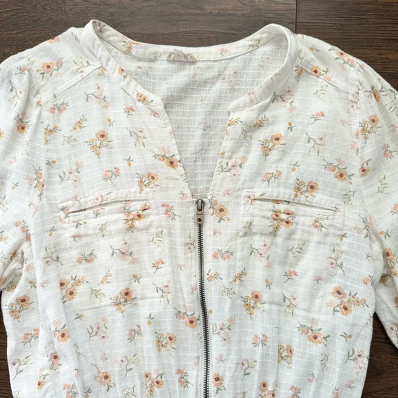 Mary Lawless Lee x Splendid Linen Floral Zip Romper Ivory 1/2 Sleeve Stretch XL - Picture 3 of 6